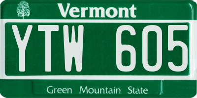 VT license plate YTW605