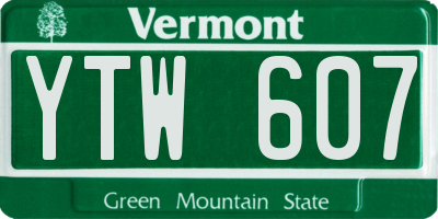 VT license plate YTW607