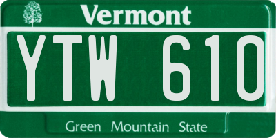 VT license plate YTW610