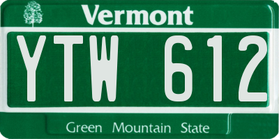 VT license plate YTW612
