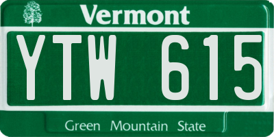 VT license plate YTW615