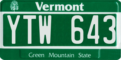 VT license plate YTW643