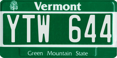 VT license plate YTW644