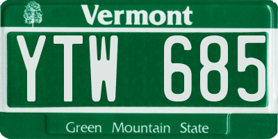 VT license plate YTW685