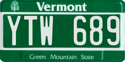 VT license plate YTW689