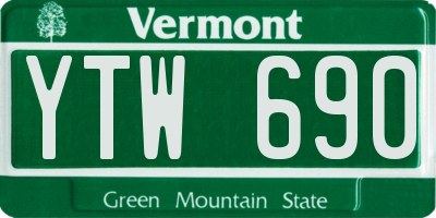 VT license plate YTW690