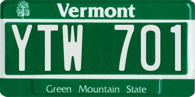 VT license plate YTW701