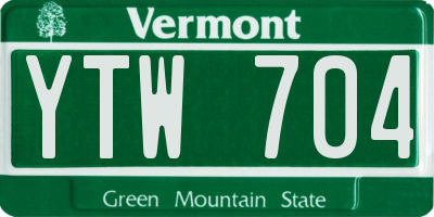 VT license plate YTW704