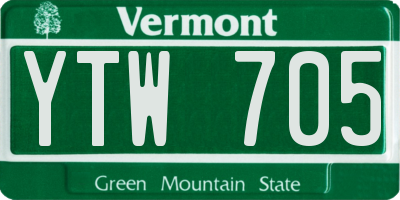 VT license plate YTW705