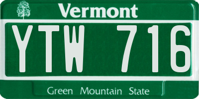 VT license plate YTW716