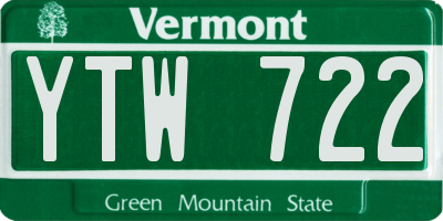VT license plate YTW722