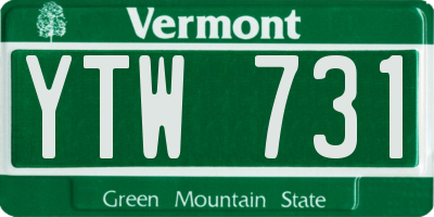 VT license plate YTW731