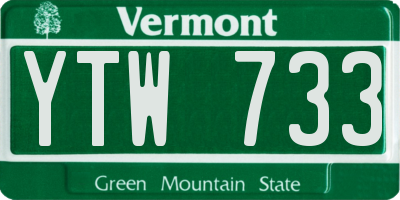VT license plate YTW733