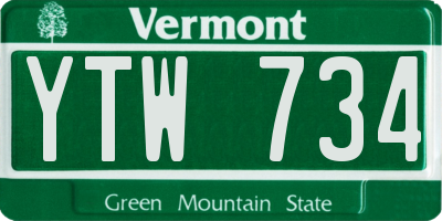 VT license plate YTW734