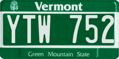 VT license plate YTW752