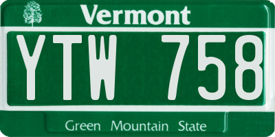 VT license plate YTW758