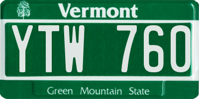 VT license plate YTW760