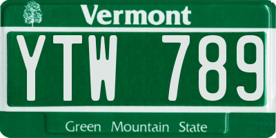 VT license plate YTW789