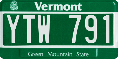 VT license plate YTW791