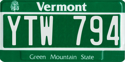 VT license plate YTW794
