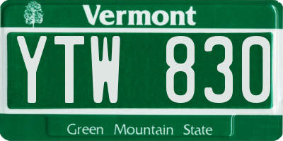 VT license plate YTW830