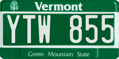 VT license plate YTW855