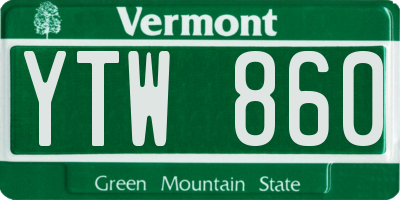 VT license plate YTW860