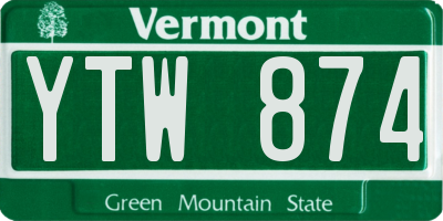 VT license plate YTW874
