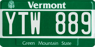 VT license plate YTW889