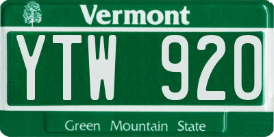 VT license plate YTW920