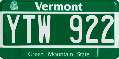 VT license plate YTW922