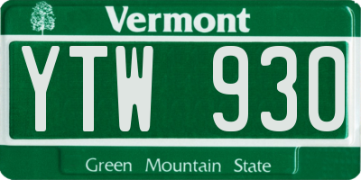 VT license plate YTW930