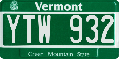 VT license plate YTW932