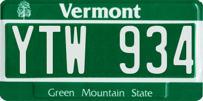 VT license plate YTW934