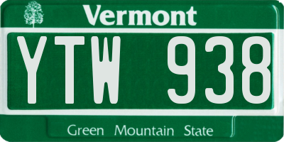 VT license plate YTW938
