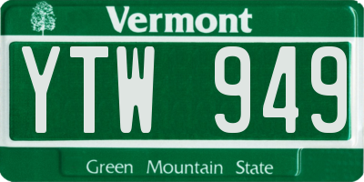 VT license plate YTW949
