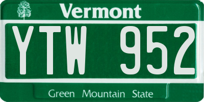 VT license plate YTW952