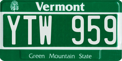 VT license plate YTW959