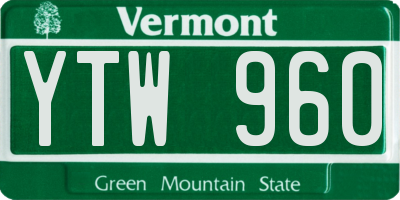 VT license plate YTW960