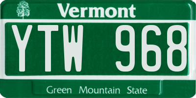 VT license plate YTW968