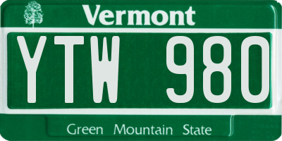 VT license plate YTW980