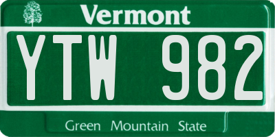 VT license plate YTW982