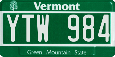 VT license plate YTW984