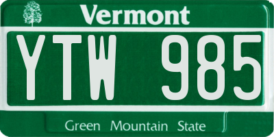 VT license plate YTW985