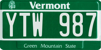 VT license plate YTW987