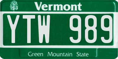 VT license plate YTW989