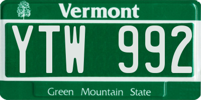 VT license plate YTW992