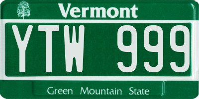VT license plate YTW999