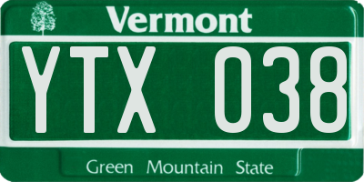 VT license plate YTX038