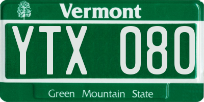 VT license plate YTX080
